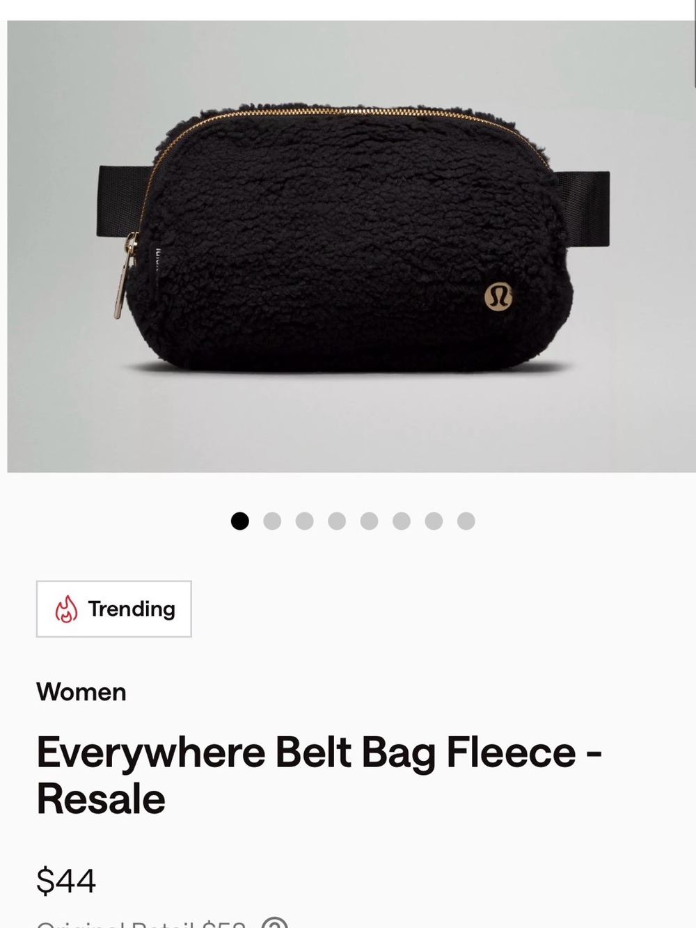 lululemon athletica Everywhere Belt Bag Fleece in Black with Gold Hardware